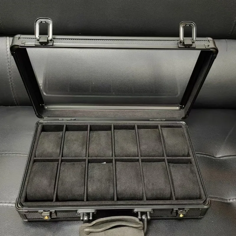 

12-слотовые коробки для хранения часов, подставка для часов, алюминиевый роскошный мужской чехол для хранения наручных часов, браслеты, витрина, органайзер, коробка