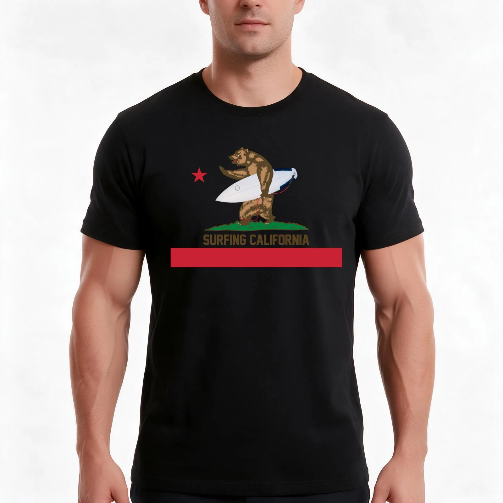 Surfing California T-Shirt, Summer Casual Cotton Tee, Oversized Streetwear Tops, Vintage Graphic Print, Loose Fit Short Sleeve