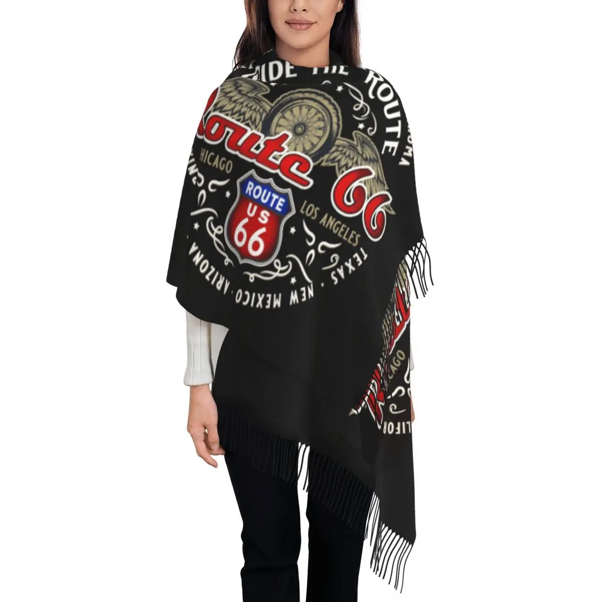 Ride The Route 66 Biker Motorcycle Cruise America's Highway Scarf Women Men Winter Warm Scarves The Mother Road Shawl Wrap