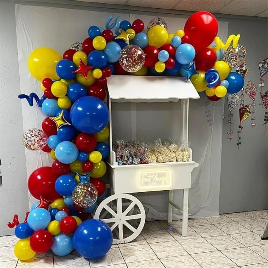 60pcs Carnival Circus Balloon 12 Inches Red Yellow and Blue Balloons with Rainbow Confetti Balloons for Birthday Party Carnival