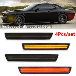 4Pcs Front Amber Rear Red Bumper LED Side Marker Light Lamp For Dodge Challenger 2015 2016 2017 2018 2019 2020 2021 2022 2023