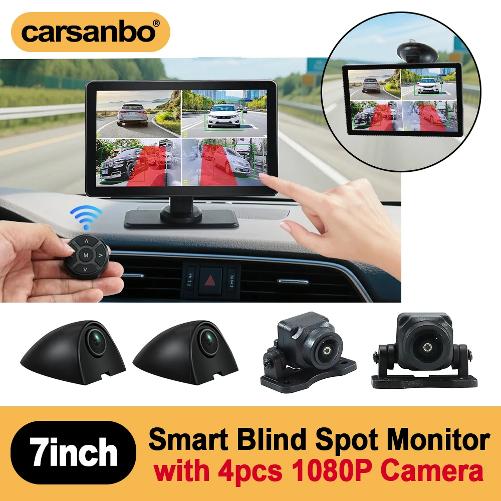 Carsanbo 7inch Blind Spot Monitor System With 4 AHD 1080P Camera Car 4CH Split View Monitor System Alarm Loop Recording Function