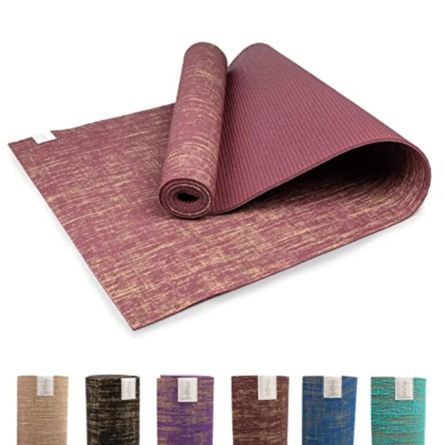 Jute Yoga Mat High Performance Vegan Floor Exercise Mat Eco Friendly Biodegradable Yoga Mat with PVC Backing 72" x 24" 0.2" Thi
