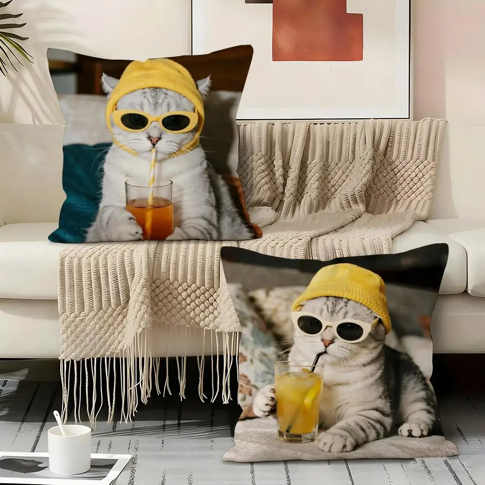 S-Silly Cat Pillow Case Pillowcase, Double-sided Printed, Sofa Cushion, Bedroom Headboard Pillow