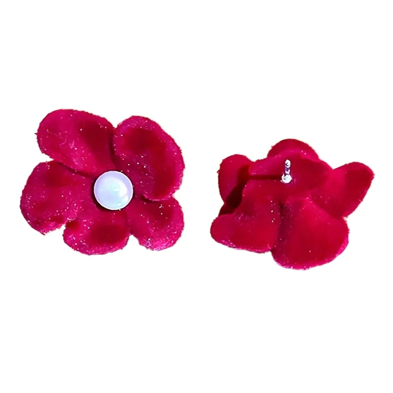 

1 pair of velvet wine red imitation pearl earrings, a niche, luxurious, high-end, fashionable and sweet earring.