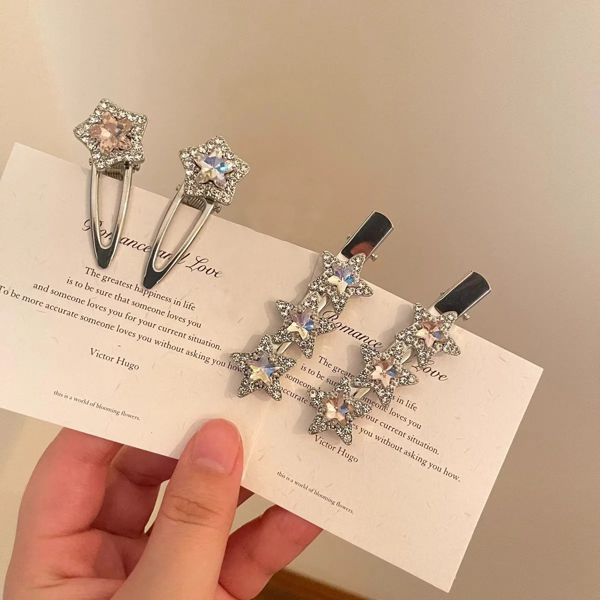 2pcs/bag Super Sparkling Rhinestone Star Hair Clips Diamond Bangs Side Clips Duckbill Clips Broken Hairpins Forehead Edge Clip