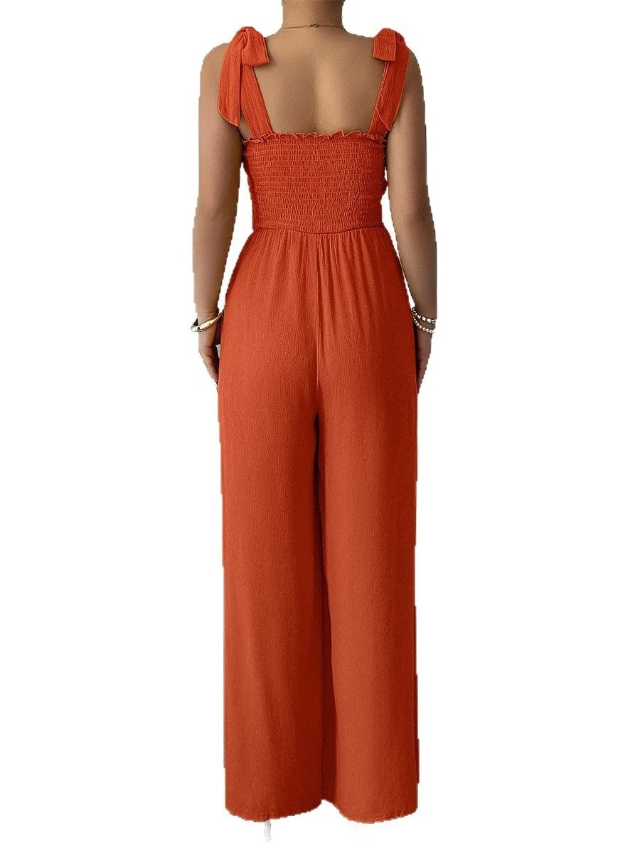 

Женский комбинезон с высокой талией и широкими штанинами, цветной цельный костюм, длинные брюки, удобный крой, летняя мода, китайский бренд