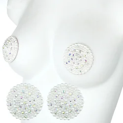 Cubierta de pezón redonda reutilizable para mujer, almohadillas de sujetador de silicona con diamantes de imitación y perlas, Sexy, 1 par