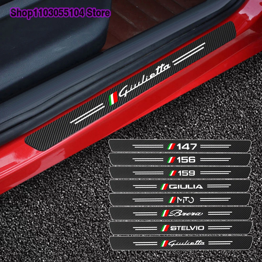 

4pcs Carbon Fiber Car Door Sill Sticker For Alfa Romeo Giulietta Mito Giulia Stelvio Brera 147 156 159