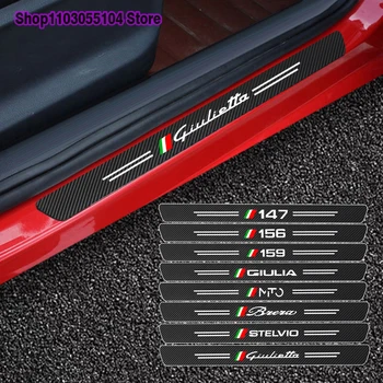 4 stuks Koolstofvezel Auto Instaplijsten Sticker Voor Alfa Romeo Giulietta Mito Giulia Stelvio Brera 147 156 159