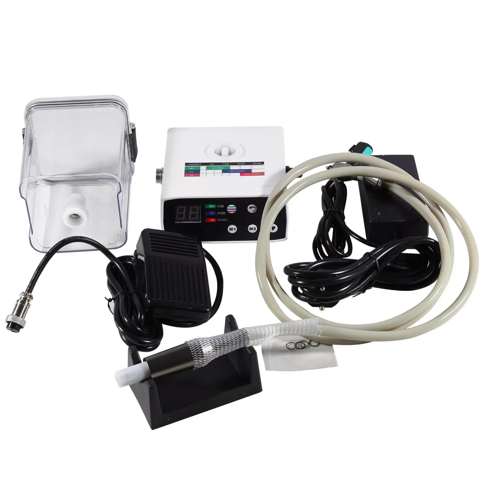 

Dental LED Electric Motor System Micromotor&Water Tank For Practice 1:1 16:1 1:5 Fiber Optic Contra Angle Handpiece