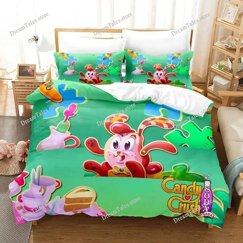 

Candy Crush Saga Game Duvet Cover Pillowcase Bedding Set Adult Boys Girls Bedroom Decoration Birthday Gift Single Double Size