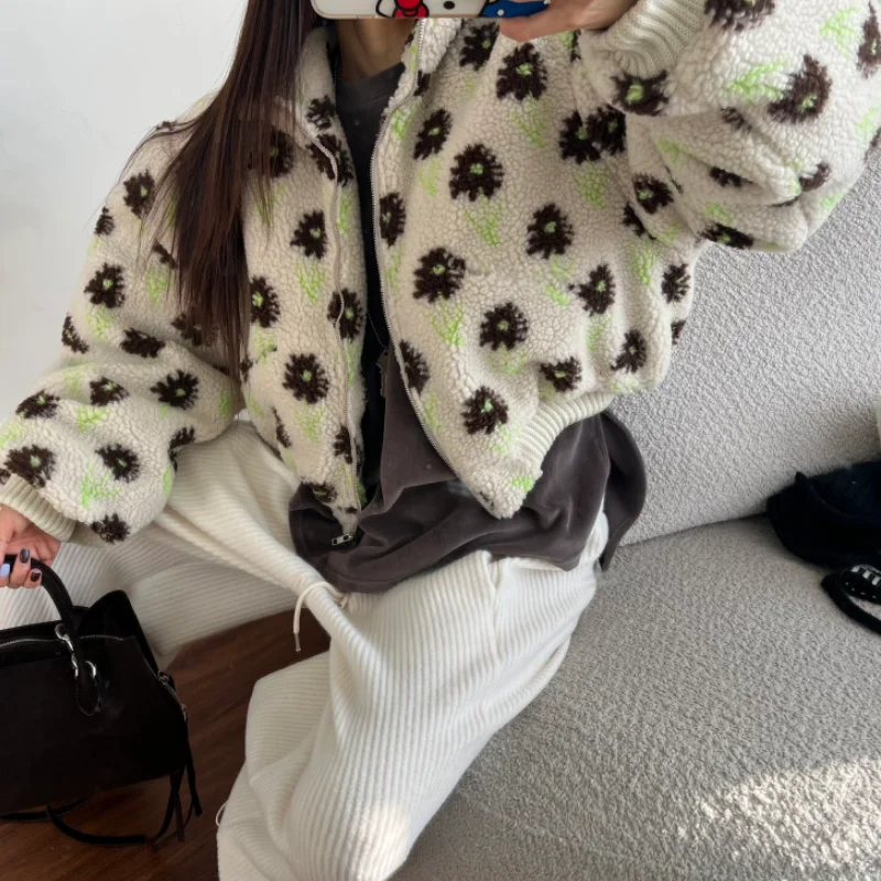 

Шикарный корейский топ ort Fem Jaet, осенне-зимний винтажный свободный модный топ с хлопковым наполнителем и цветочной вышивкой