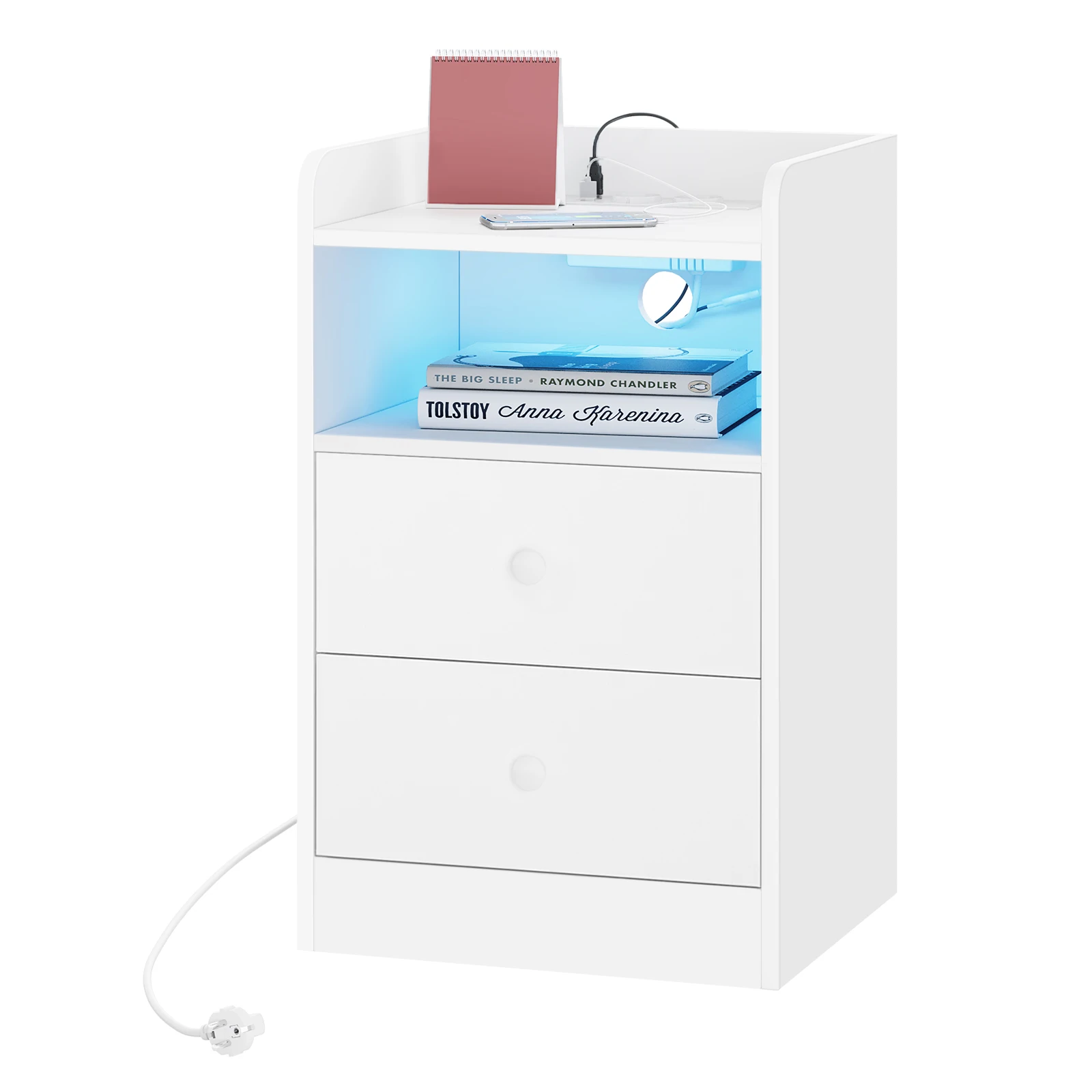 WOLTU Nachttisch, Nachttisch mit Ladestation, USB-Steckdosen, Anschlüsse, Beistelltisch mit LED-Licht, Bettüberzugs-Tisch, Schlafzimmer-Tisch aus Holz – Detail 5