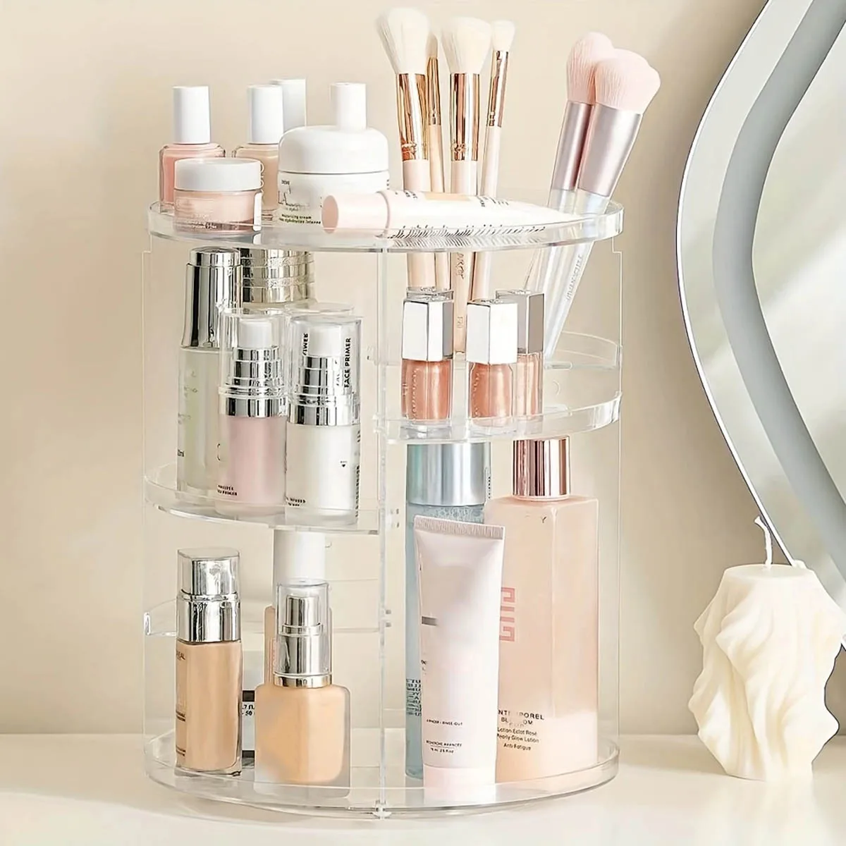 360° Rotating Makeup Organizer, Spinning Bathroom Organizer Countertop, Cosmetic Holder Shelf,(Clear)