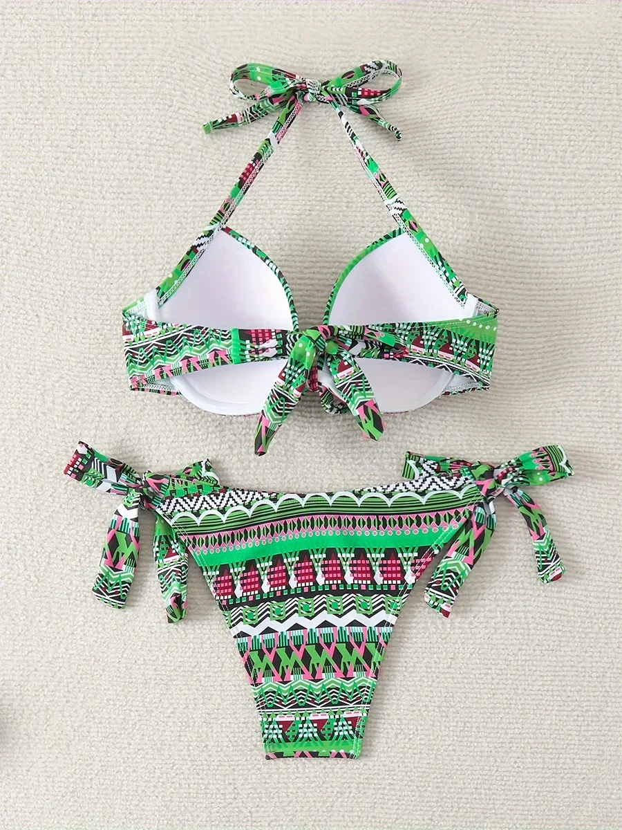 2024 Push Up Green String Bikini Two Piece Swimsuit Women Padded Swimwear Female Bathers Bathing Swimming Swim Suit Beachwear