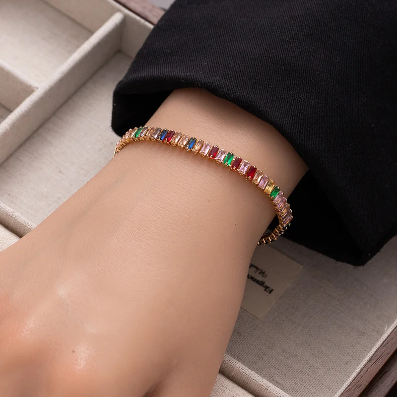 Rainbow Lced Out Crystal Tennis Zircon Bracelets Women Men Trendy Unisex Accessories Squares CZ Hand Chain Y2k Bangle Jewelry