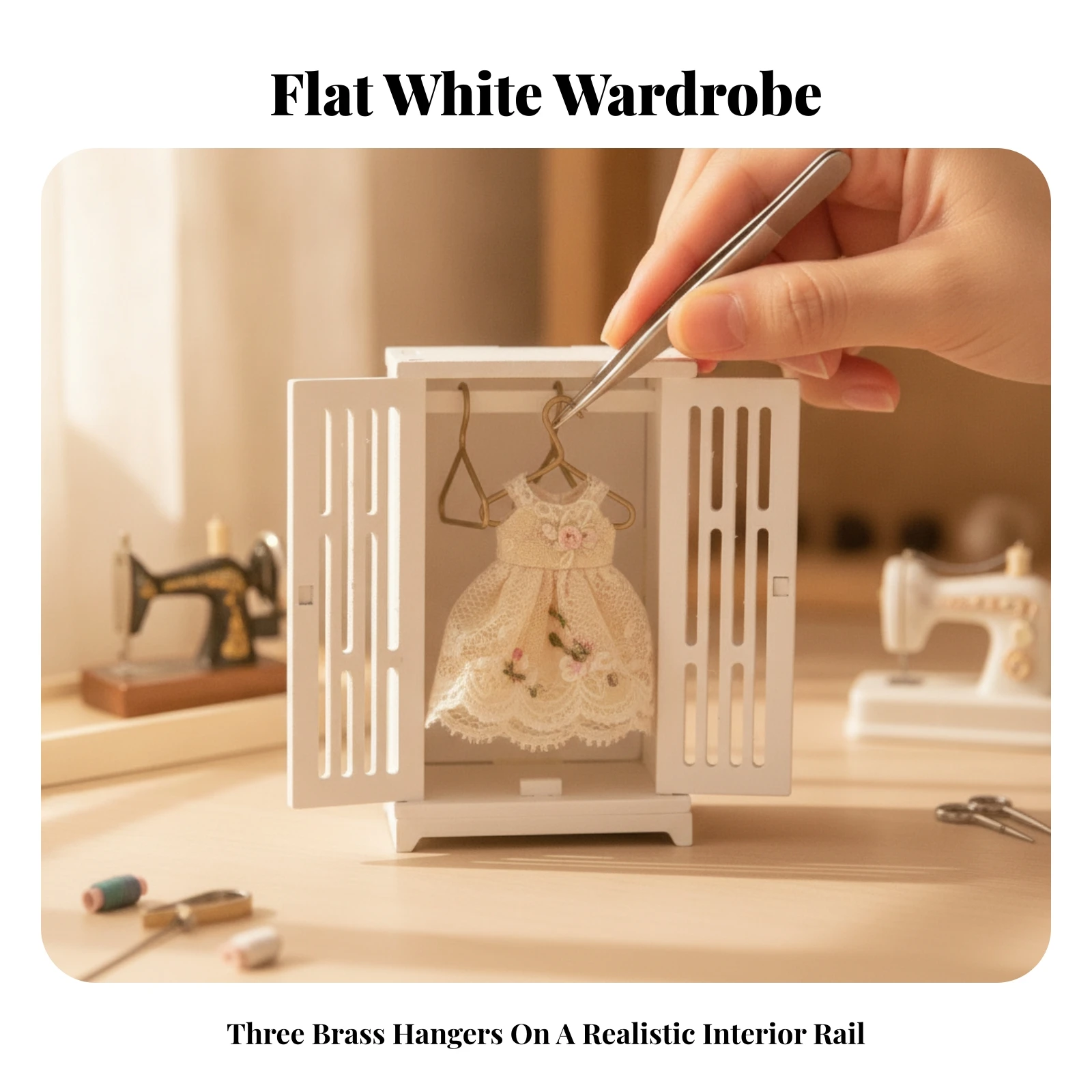 White Wooden Miniature Wardrobe Compact Miniature Wardrobe with Hanging Rail and Hangers Freestanding Dollhouse Armoire Sturdy