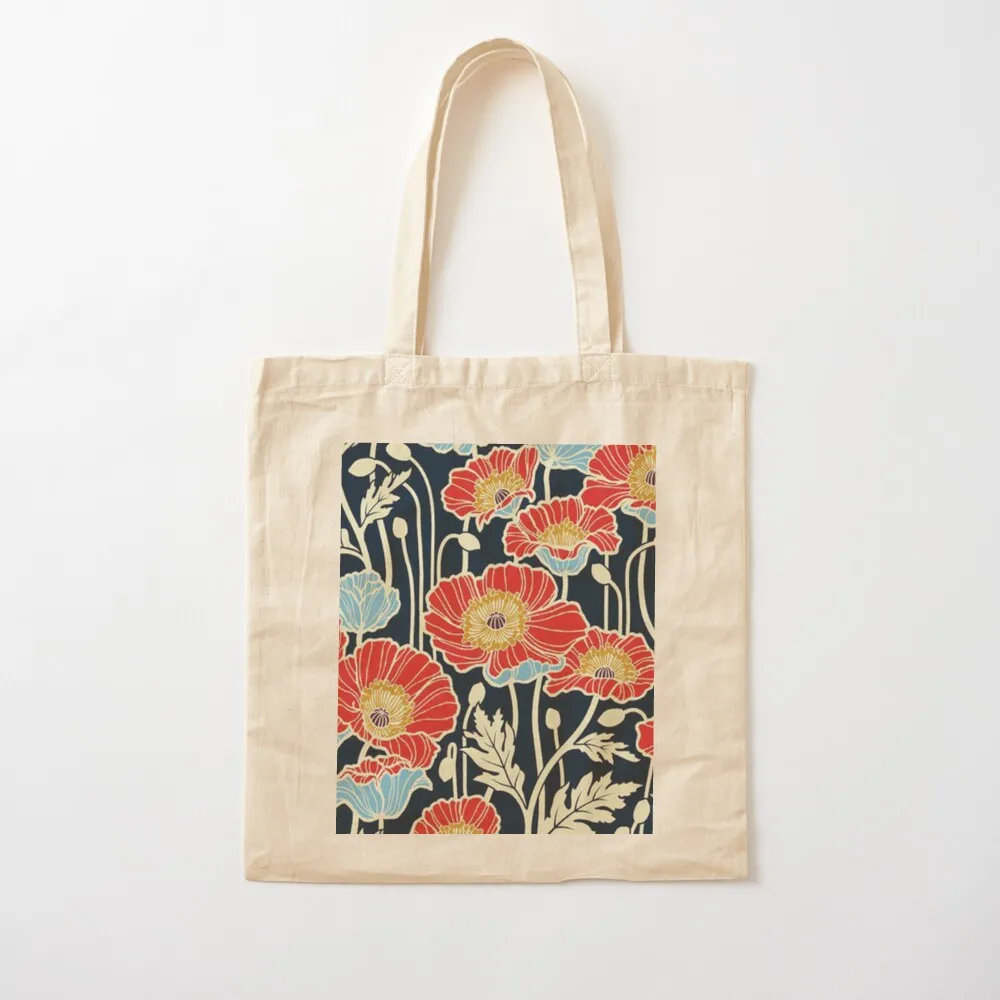 

Red Orange Navy Floral Tote Bag