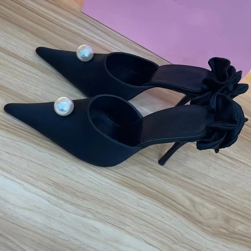 

Flower Decoration Thin Heel Slippers Sexy Pointed Toe Mixed Colors Slip On New Arrivasl Fashion Women Modern Shoes