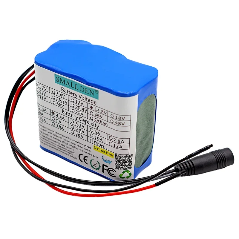 4S2P 14.8V 4.4A 18650 lithium battery pack Built-in 10A BMS, night fishing lights, speakers, radios，14V battery+16.8V 1A charger