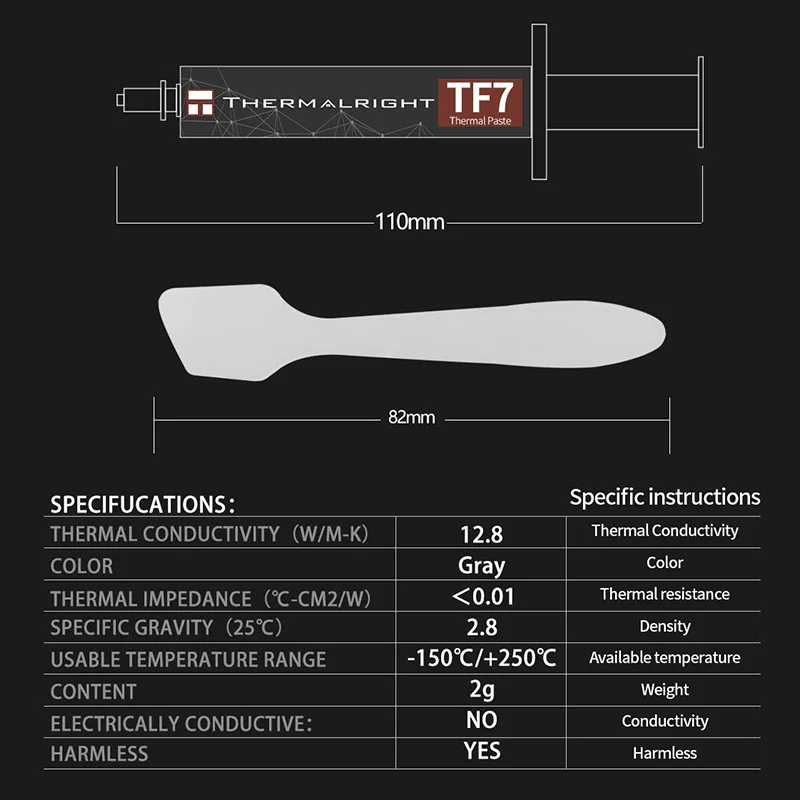 Thermalright TF7 Koelpasta 12.8 W/m.k voor Computer Notebook CPU Warmteafvoer 2g Niet-geleidende Koeling Siliconenvet