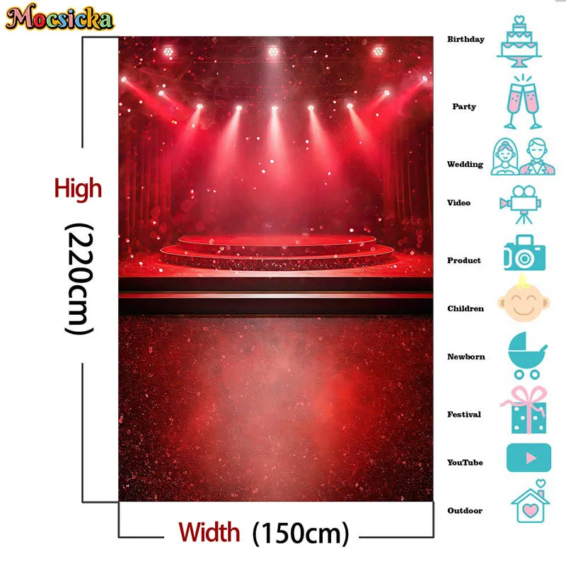 Red Curtain Stage Theme Photography Backdrops Superstar Music Show Concert Live Spotlight Theater Background Happy Birthday