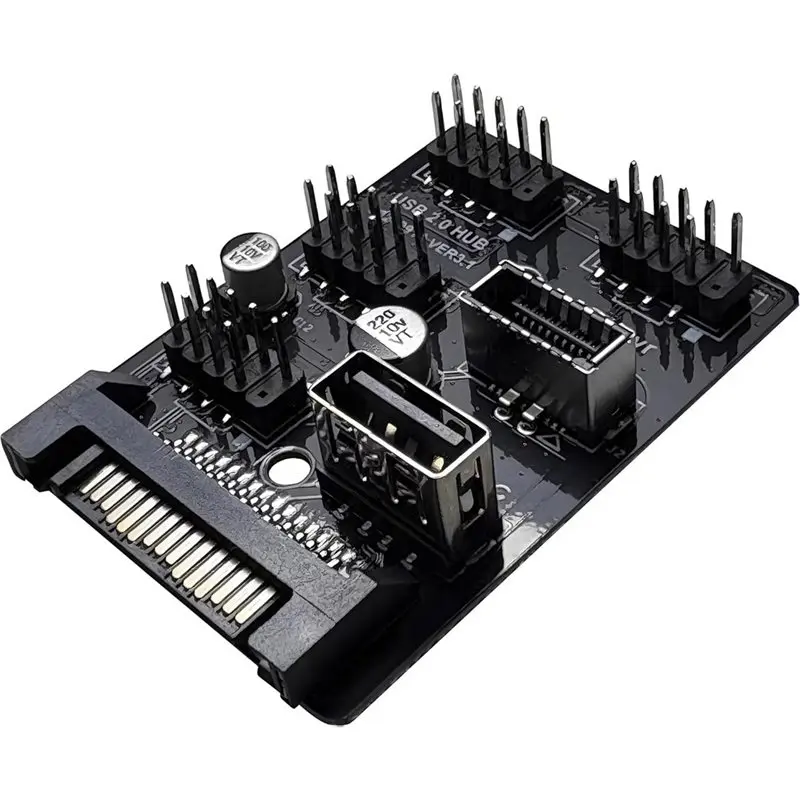 Highly Recommended Internal USB 2.0 Hub-5 Port-Motherboard Splitter-9Pin USB 2.0 Header Adapter Multi Function Connectors