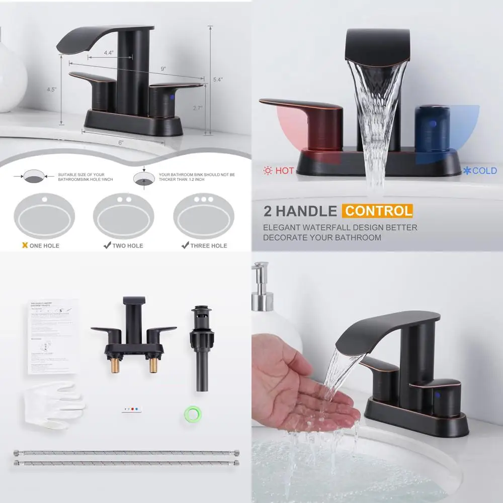 

Dual Handle Oil-Rubbed Bronze Bathroom Sink Faucet with Metal Pop-Up Drain and Deck Mount Plate