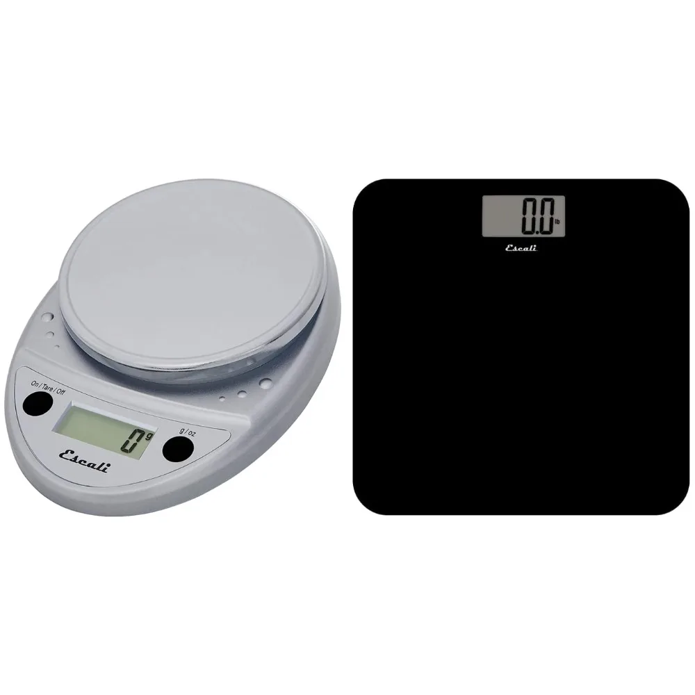 

Digital Kitchen Scale with 11 lb Capacity and Slim Glass Bathroom Scale Bundle