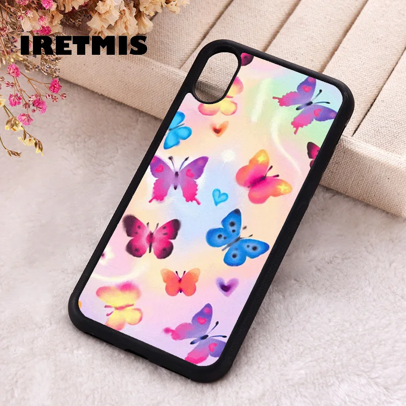 Iretmis Phone Cover Case For iPhone X XS Max XR 11 12 13 PRO MINI 14 15 16 Plus Rubber Silicone Aura Butterfly