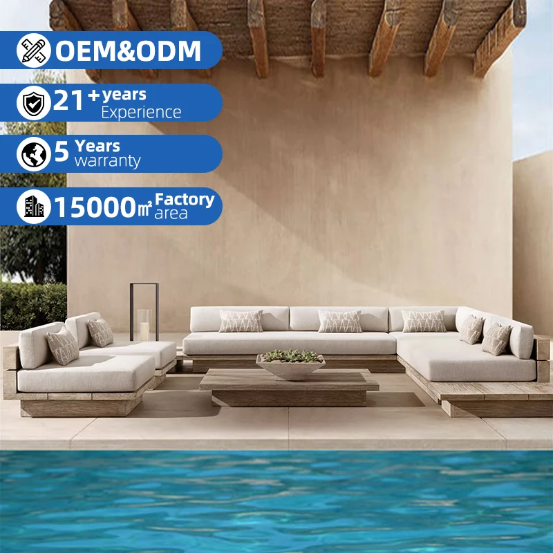 

Minimalist Design Teak Outdoor Sofa Set Hotel Furniture Solid Wooden Patio Sofa Set Outdoor FurnitureTeak Outdoor Garden Sofa