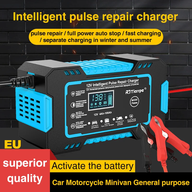 

1 шт., 12V6A, автомобильное зарядное устройство, полностью автоматическое интеллектуальное зарядное устройство, ЖК-дисплей, AGM, гель, свинцово-кислотный импульсный ремонт, импульсный ремонт, мощность, автомобильный мотоцикл