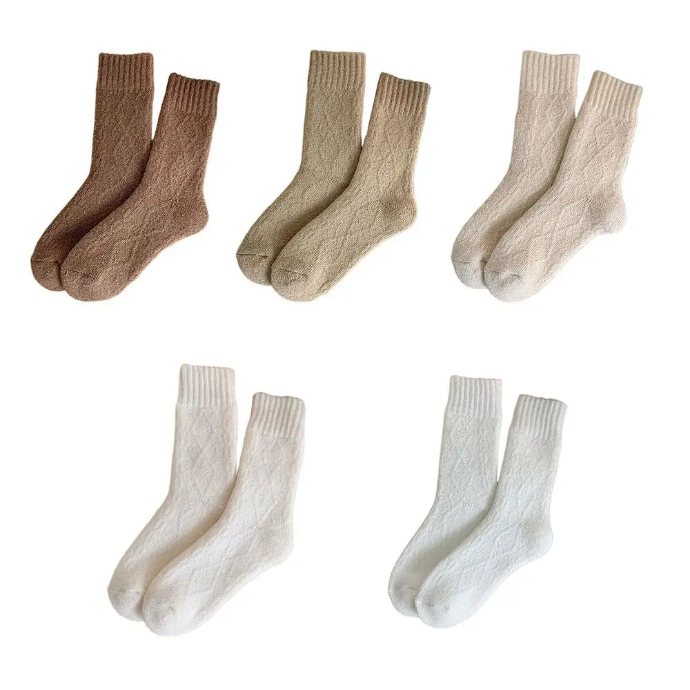 

Casual Winter Warm Retro Women Socks Diamond Check Thermal Women Pile Socks Thicken Solid Color Warm Wool Crew Socks