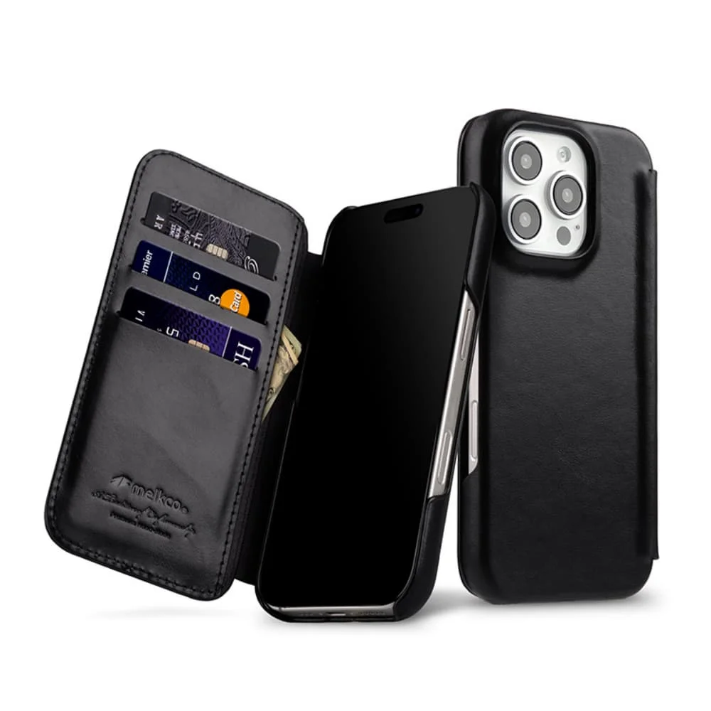 

Genuine Cowhide Leather Oil Wax Flip Case For iPhone 16 Pro Max 16 Pro Card Slot Cover