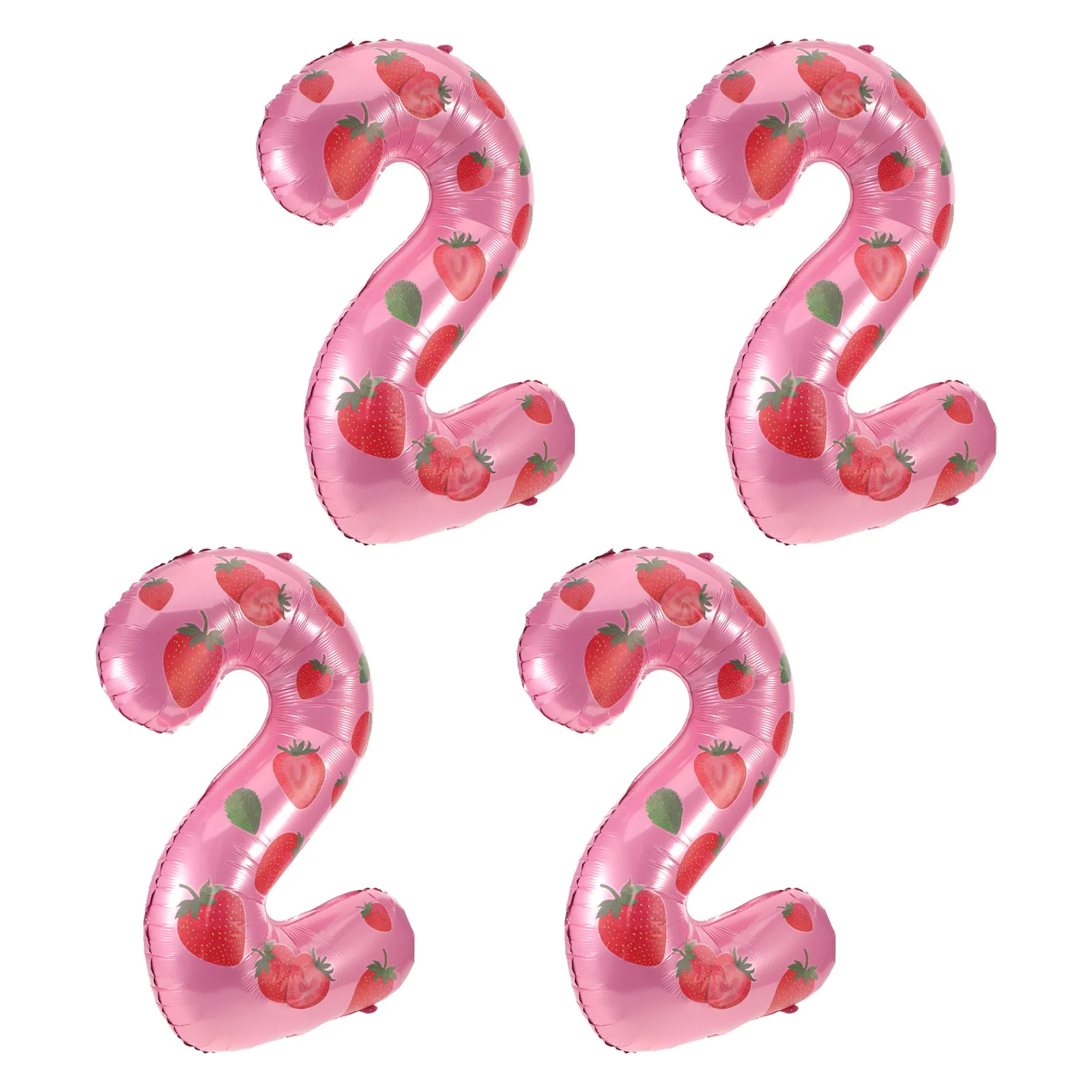 

4Pcs Strawberry Foil Balloons Number 2 32 Inch Large Birthday Party Decor Foil Mylar Jumbo Photo Backdrop Aluminum Balloons