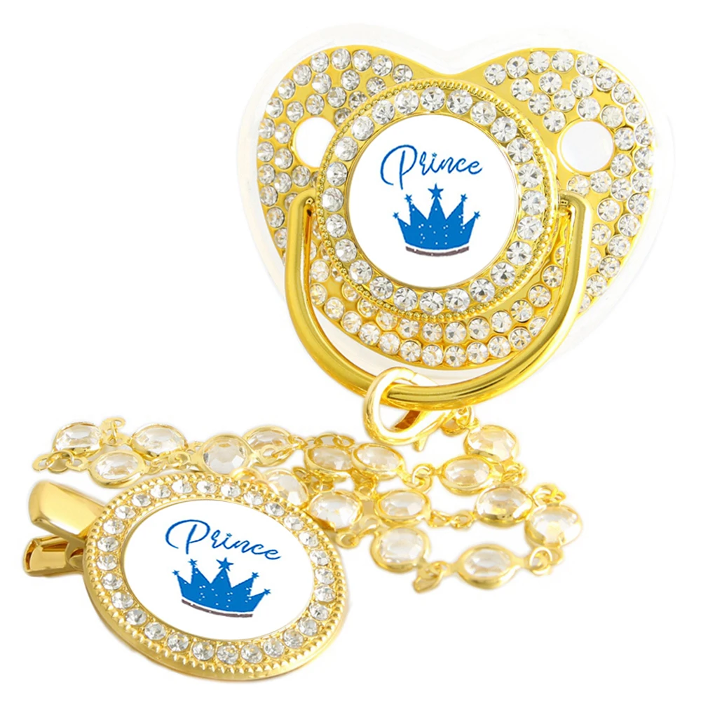 Bling Bling Prinzessin Schnuller mit Edelstein Luxus Entwöhnung Schnuller Baby Nippel mit Kette Clip Neugeborenen Prinz Baby Schnuller Schnuller