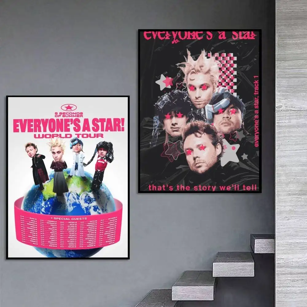 Pop-rock 5SOS 5Seconds-of-Summer Poster Self-adhesive Art Waterproof Paper Sticker Coffee House Bar Room Wall Decor