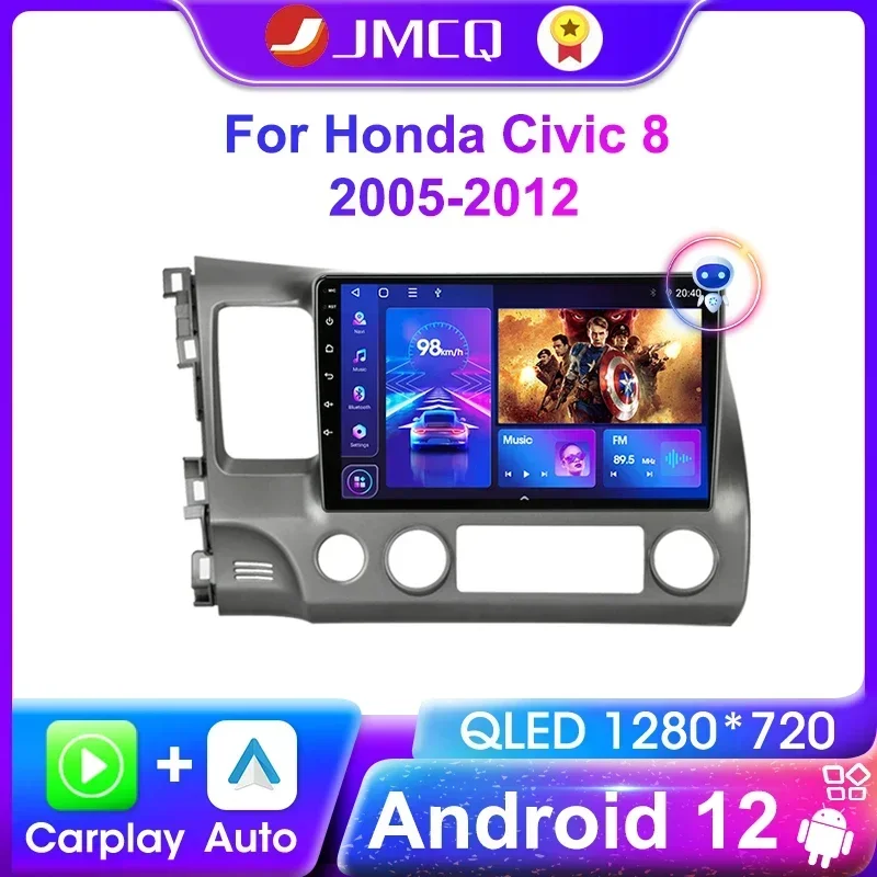 JMCQ android 12 kocsi Rádióadó Multimédia videó Játszadozó Kormánymű GPS számára Honda Racing F1 Helyhatósági 8 2005-2012 4g+wifi DSP 2din fejét Gépegység carplay