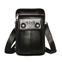 Men Business Small Shoulder Messenger Bags Purse Cross Body Belt Pack Fanny Hip Genuine Leather 7'' Cell Phone Case Waist Bag