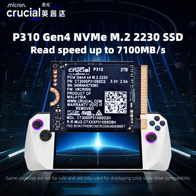 Crucial P310 1 تيرابايت 2 تيرابايت PCIe Gen4 2230 NVMe M.2 SSD - ما يصل إلى 7100 ميجابايت/ثانية - أطول وحدة التحكم الخاصة بك - محرك الأقراص الصلبة الداخلي - حزمة OEM