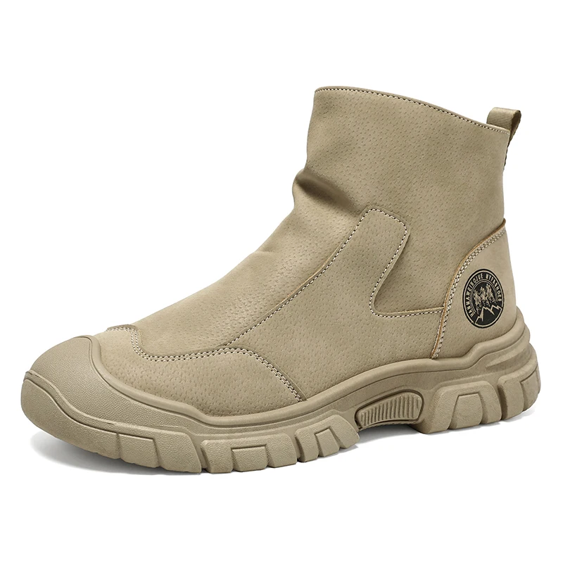 

Men Chelsea Boots Slip-on Waterproof Ankle Boots Retro Black Men Fashion Boots Motorcycle Shoes