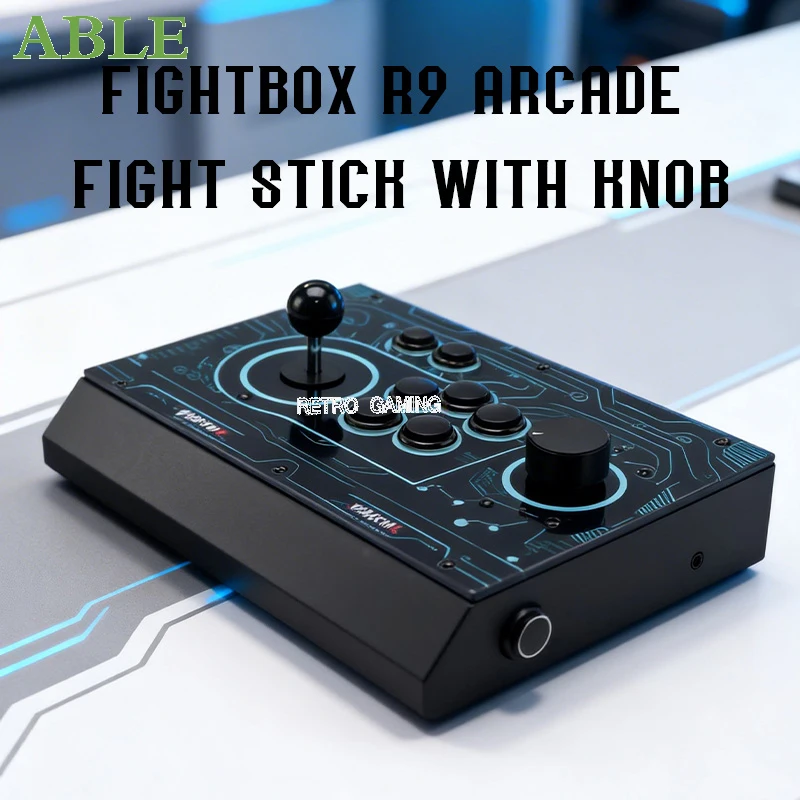 FightBox R9 Arcade Joystick with Rotary Spinner Retro Gaming Controller Zero Delay Programmable Buttons Metal Shell for PC