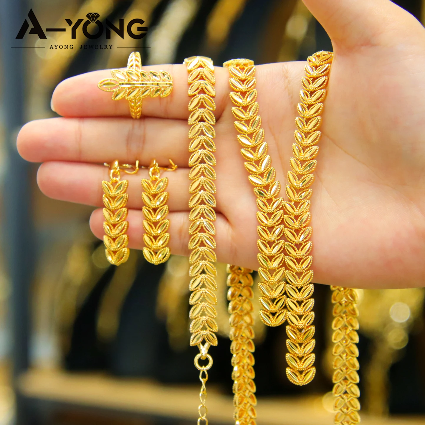 Luxus Dubai Hochzeit Schmuck Set 24k Gold Überzogene Oman Braut Quaste Halsketten Armband Ohrringe Nigeria Frauen Vintage Schmuck – Detail 7