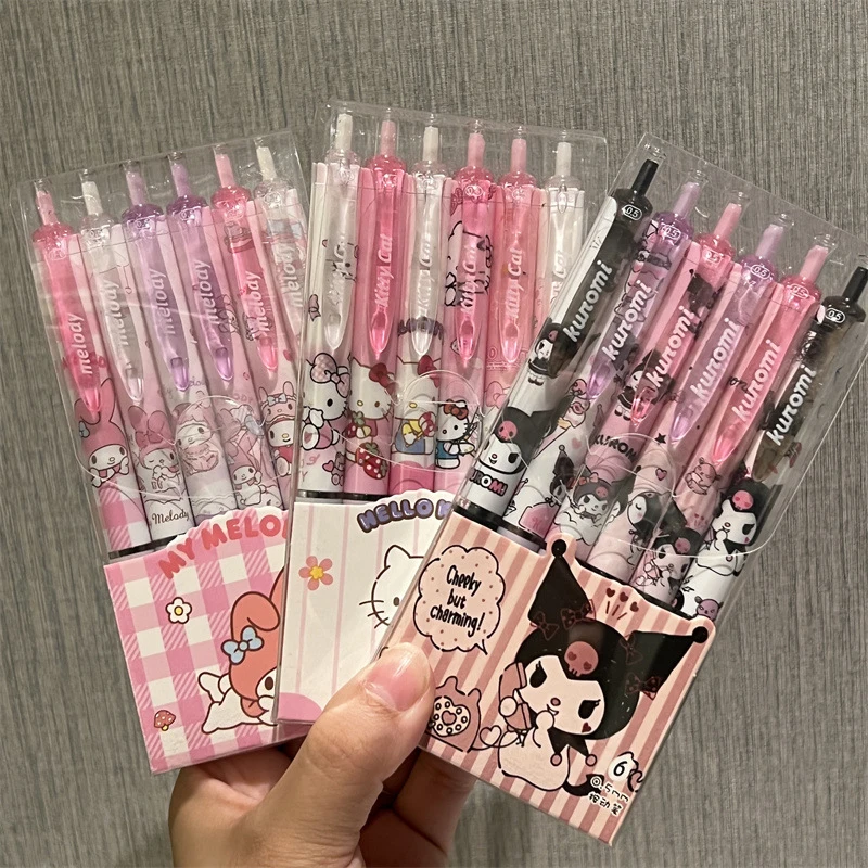 6 Stück Sanrio Hallo Kitty Pochacco Cinna moroll Kuromi Melodie Cartoon Press stift Schnellt rockn endes Gel Stift Briefpapier Schul material