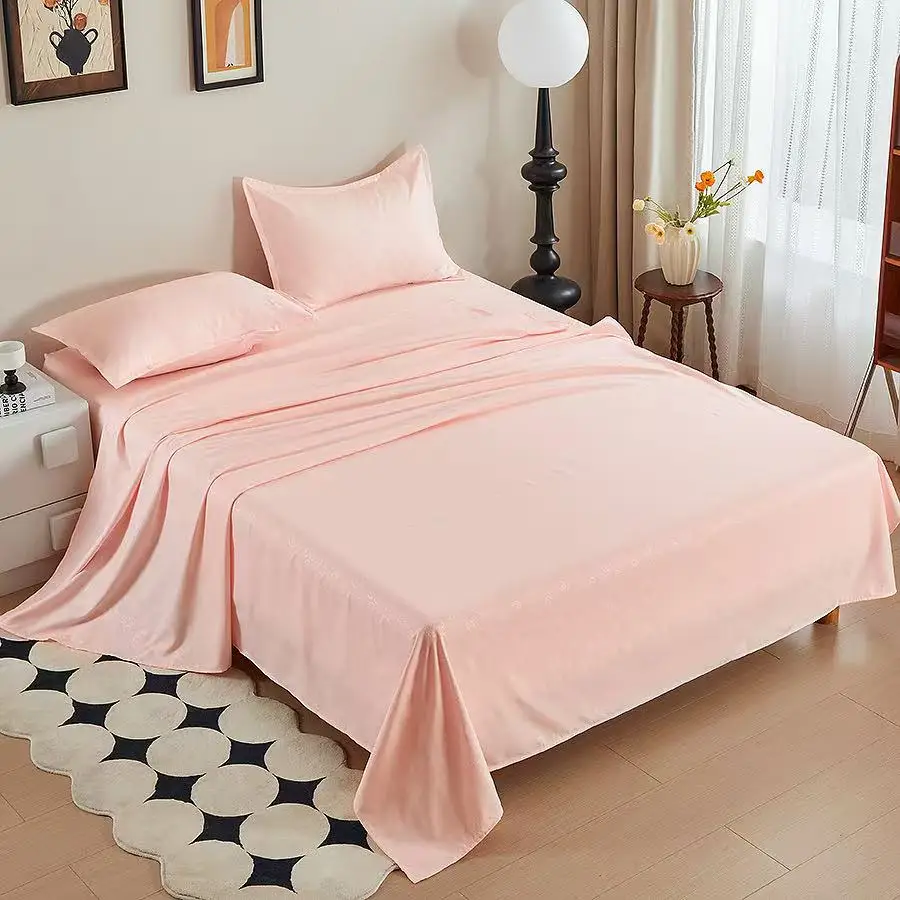 طقم سرير بحجم كوين 4 قطع ، مع ملاءة واحدة ، ورقة سفلية واحدة ووسادتين ، كتان قطني ، مفارش أسِرة مجهزة صلبة