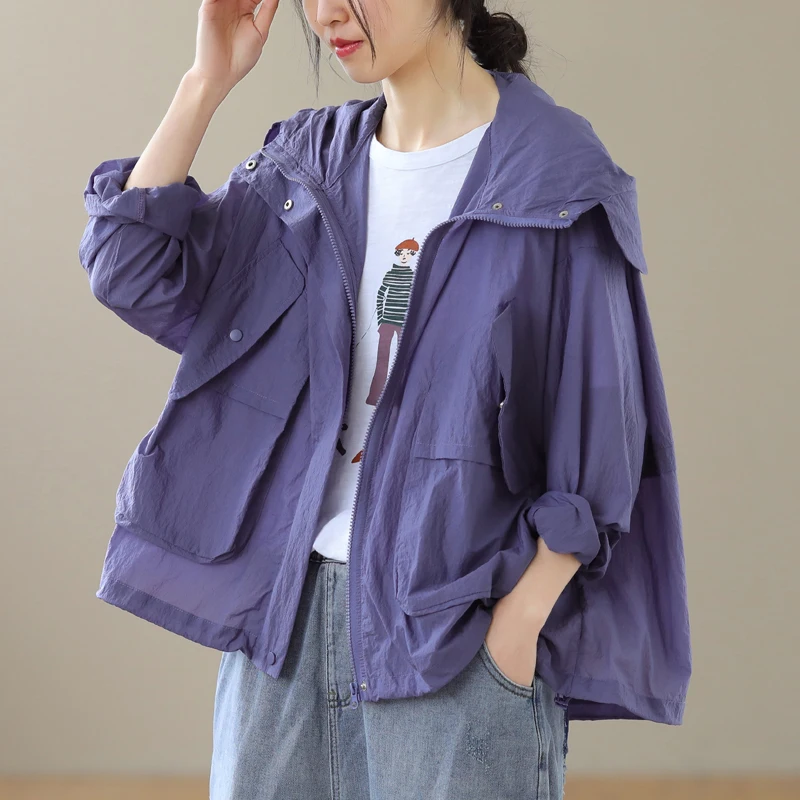 ملابس نسائية صيفية كبيرة الحجم كاجوال بغطاء للرأس للحماية من الشمس، النسخة الكورية الرقيقة، فضفاضة قابلة للتنفس، مكيف هواء... #1