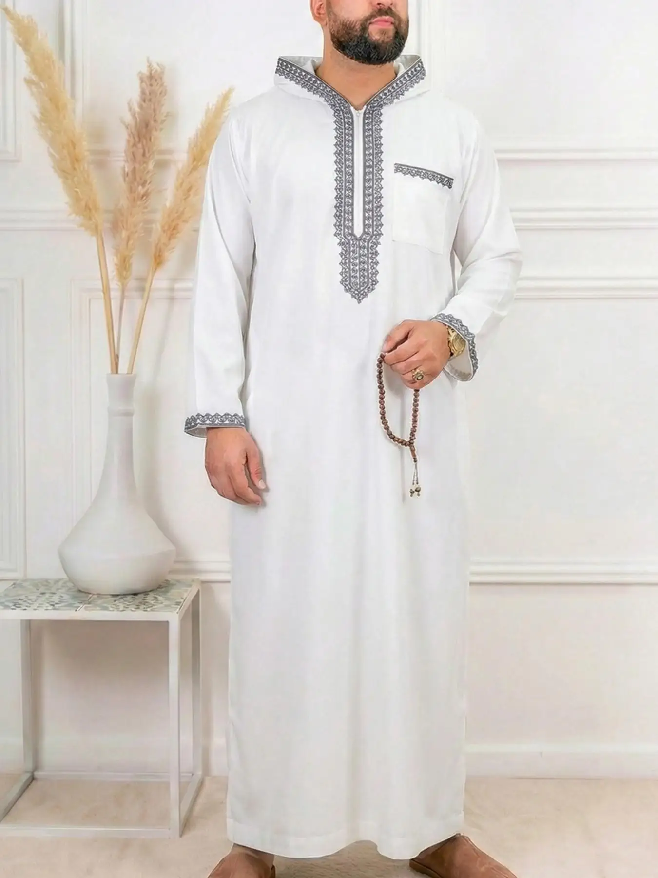 Abaya Muslim Pria Berkualitas Tinggi Jubah Sholat Islami Tradisional Bahan Lembut Model Longgar Pakaian Ramadhan