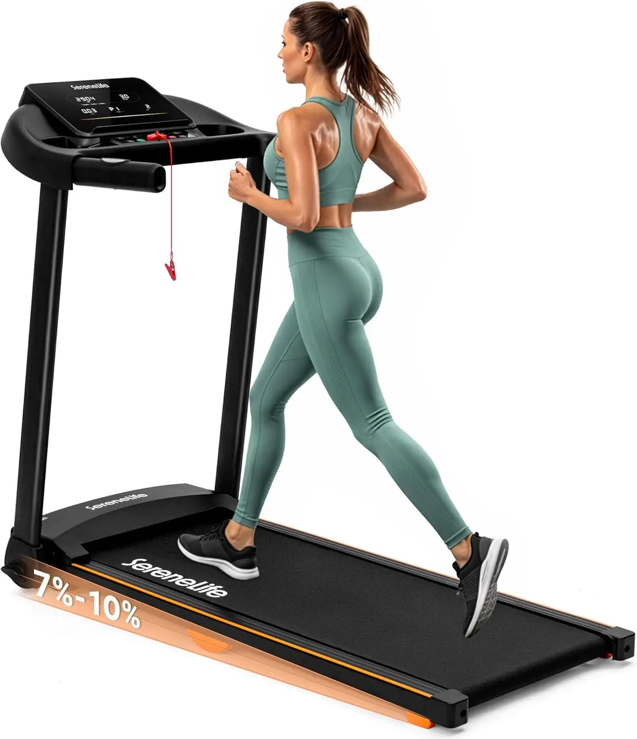 Compact Incline Treadmill with Handlebars - Portable Walking Pad for Home or Apartment - 40