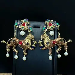 Vintage Oil Drop Pendant Earrings Enamel Heavy Industry Animal Cartoon Multi-element Ears